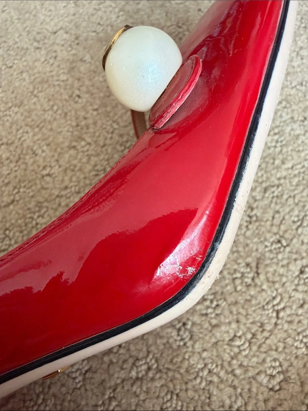 Gucci Arielle Mary Jane Red Patent Leather Pumps with Pearl Button